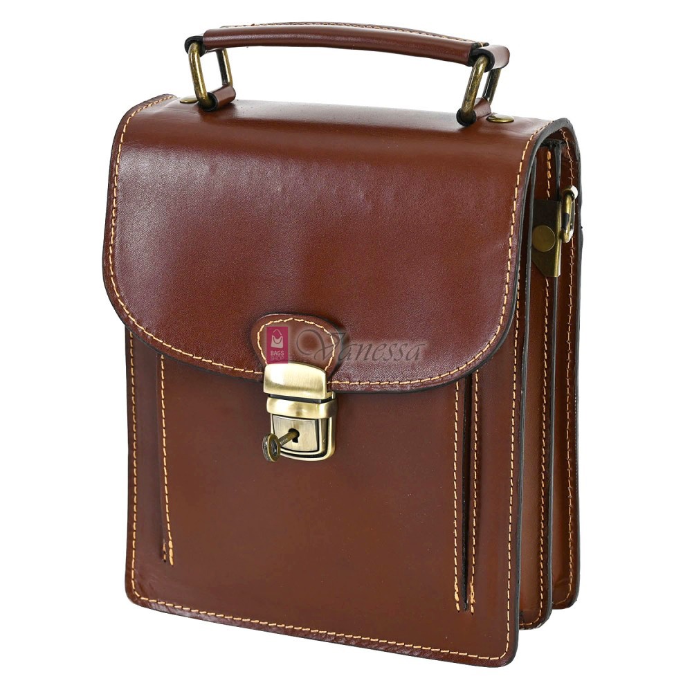 Мъжка чанта от естествена кожа в светлокафяв цвят. Код: EKM44